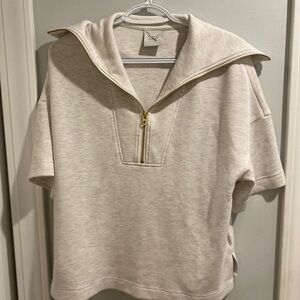 Varley DoubleSoft Ivory Marl Short Sleeve Zip-Up Shirt